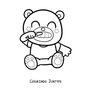 Desenho para colorir de um ursinho kawaii escovando os dentes