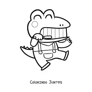Desenho para colorir de um crocodilo animado kawaii escovando os dentes
