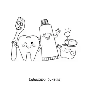 Desenho para colorir de itens de limpeza dental kawaii animados