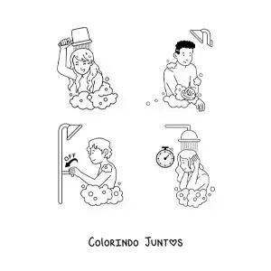 Desenho para colorir de pessoas tomando banho de chuveiro