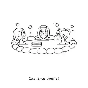 Desenho para colorir de banho onsen tradicional japonês