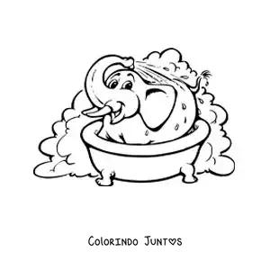 Desenho para colorir de um elefante animado tomando banho na banheira