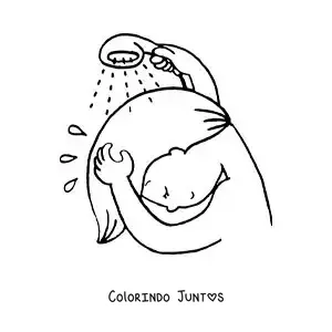 Desenho para colorir de uma menina enxaguando o cabelo