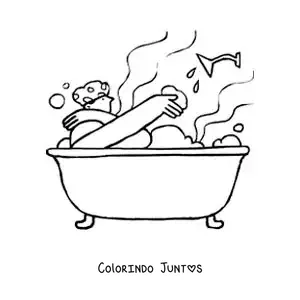 Desenho para colorir de uma pessoa tomando um banho quente
