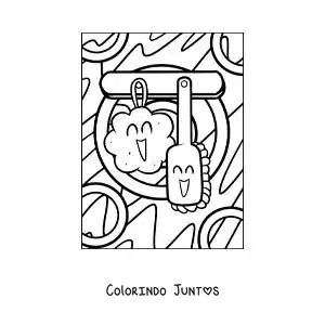 Desenho para colorir de uma esponja de banho e uma escova animadas