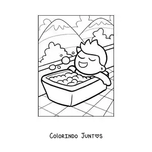 Desenho para colorir de um desenho de um menino tomando um banho relaxante