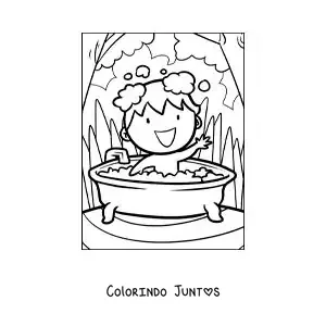 Desenho para colorir de um desenho de um menino tomando banho na banheira