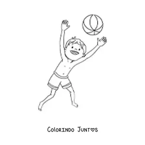Desenho para colorir de um menino brincando com uma bola de praia