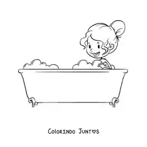 Desenho para colorir de uma menina na banheira
