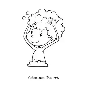 Desenho para colorir de um menino lavando o cabelo com xampu