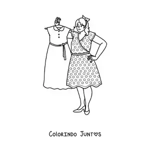 Desenho para colorir de uma menina fofa com um vestido em um cabide