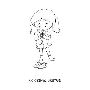 Desenho para colorir de uma menina vestindo o uniforme para ir à escola