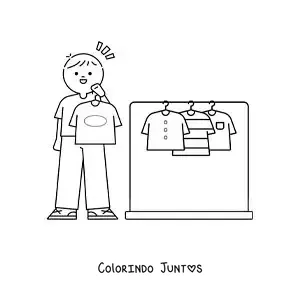 Desenho para colorir de um menino escolhendo uma camisa do armário