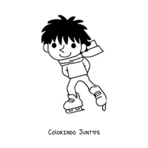 Desenho para colorir de um menino patinando no gelo