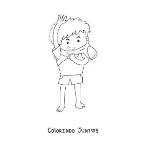 Desenho para colorir de um menino vestindo a camisa do uniforme