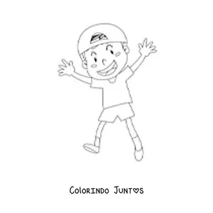 Desenho para colorir de um menino pulando alegre