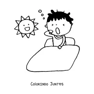 Desenho para colorir de um desenho de um menino bocejando pela manhã