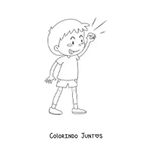 Desenho para colorir de um menino alegre comemorando com o punho erguido