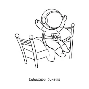 Desenho para colorir de um astronauta animado saindo da cama