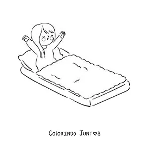 Desenho para colorir de uma menina kawaii acordando na cama