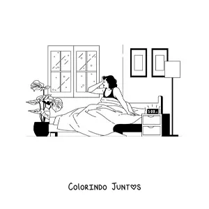 Desenho para colorir de uma mulher saindo da cama cedo