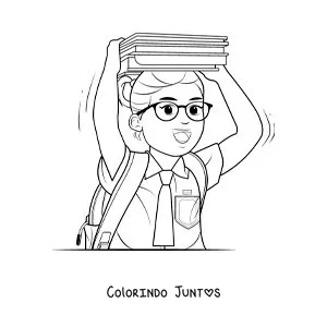 Desenho para colorir de uma menina de uniforme escolar carregando livros