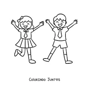 Desenho para colorir de duas crianças animadas de uniforme escolar