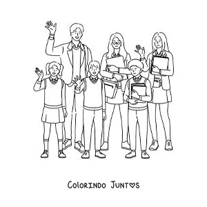 Desenho para colorir de crianças e jovens de uniforme