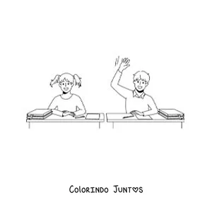 Desenho para colorir de uma menina e um menino na sala de aula