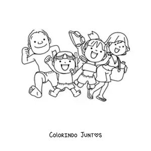 Desenho para colorir de uma família feliz com roupas de banho e acessórios de verão