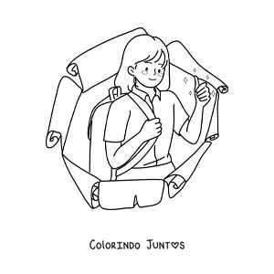 Desenho para colorir de uma menina de uniforme e mochila pronta para a volta às aulas