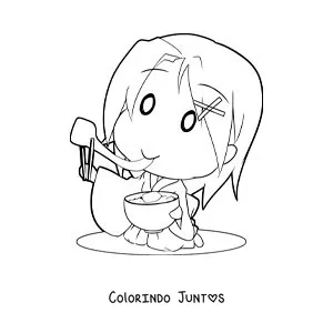 Desenho para colorir de uma menina japonesa comendo