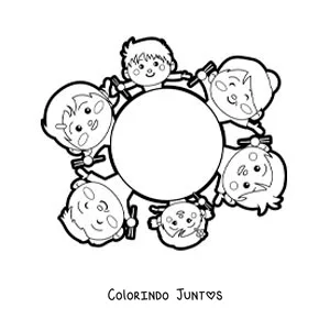 Desenho para colorir de uma família sentada ao redor da mesa para comer