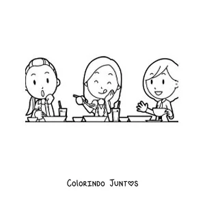 Desenho para colorir de amigas comendo juntas