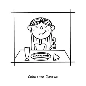 Desenho para colorir de uma menina tomando café da manhã