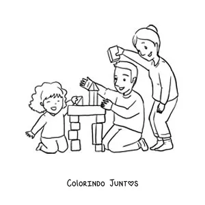 Desenho para colorir de uma menina brincando com seus pais