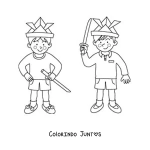 Desenho para colorir de dois amigos brincando de super-heróis