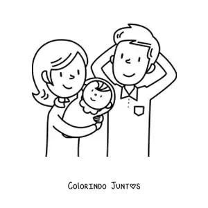 Desenho para colorir de uma família nuclear com um bebê