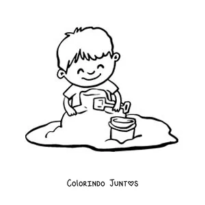 Desenho para colorir de um menino brincando na areia