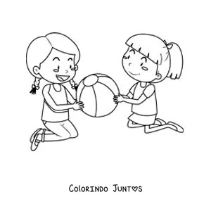 Desenho para colorir de duas meninas brincando com uma bola