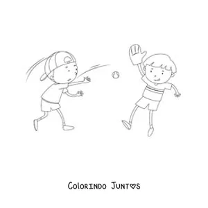 Desenho para colorir de duas crianças jogando beisebol