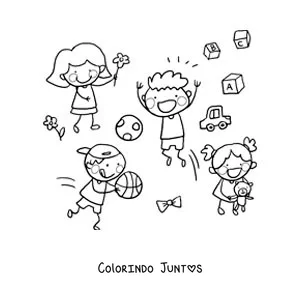 Desenho para colorir de crianças com brinquedos no parque