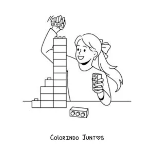 Desenho para colorir de uma menina brincando com blocos de montar