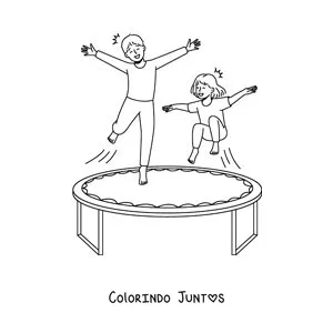 Desenho para colorir de crianças brincando em um trampolim