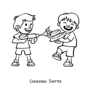 Desenho para colorir de dois amigos brincando com pistolas de água