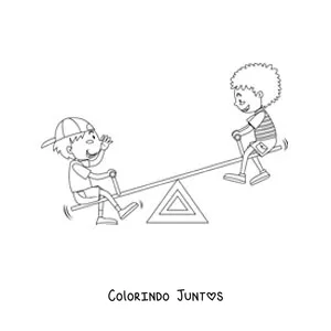 Desenho para colorir de dois amigos brincando em uma gangorra