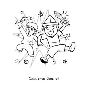 Desenho para colorir de dois amigos brincando com brinquedos