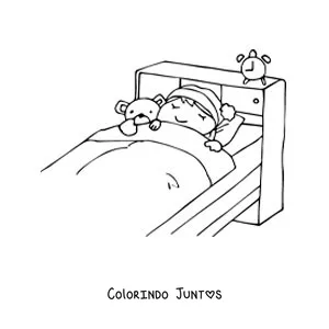 Desenho para colorir de uma menina dormindo no quarto