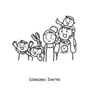 Desenho para colorir de uma família de dois pais e três filhos