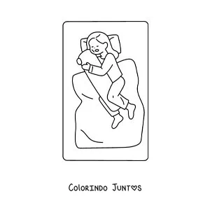 Desenho para colorir de uma menina dormindo na cama abraçando um travesseiro